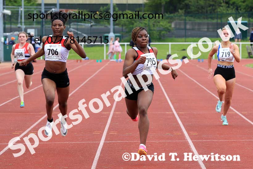 Womens Under-20s 100 metres, 2023 North Eastern Track and Field Champs., Middlesbrough Sports Village, Middlesbrough. Photo: David T. Hewitson/Sports for All Pics